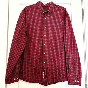 Eddie Bauer Men’s Red and Black Tartan Plaid Cotton Button Down Shirt • XXL